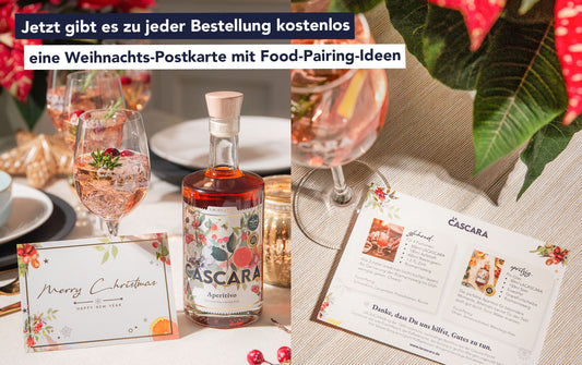 Weihnachts-Postkarte mit winterlichen LACASCARA Food-Pairing-Ideen